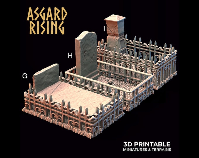 Fenced Graves - 32mm - Asgard Rising - Perfect Halloween addition to any tabletop!