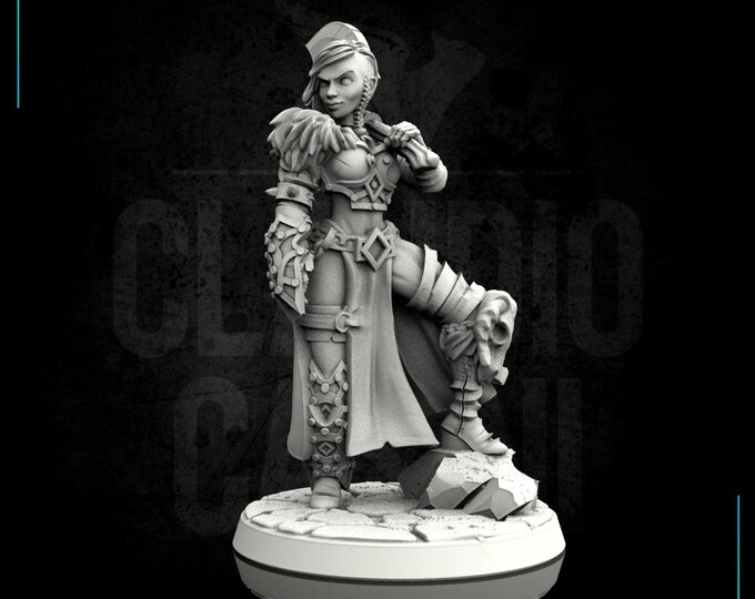 Female Barbarian/Viking with big axe - Human or Elf! - Includes base! - 28mm or 32mm - Claudio Casini Art - Dungeons And Dragons - 0070