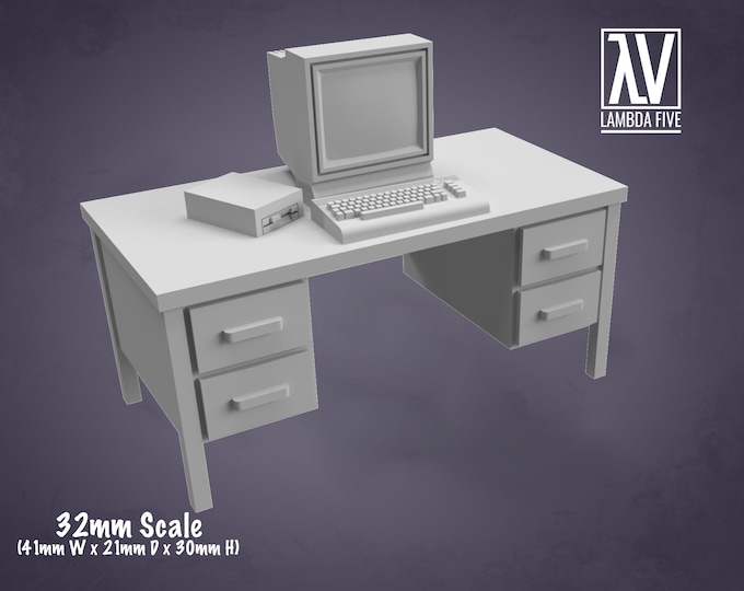 Retro Computer Desk  - 32mm - Lambda5 - Retro 80s scenery and scatter! Or modern, it could be modern!