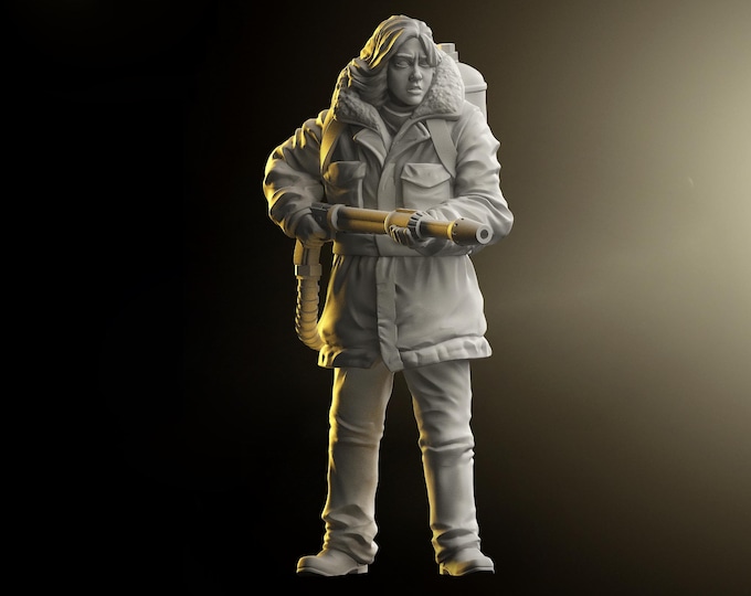 Kayla Female Survivor with Flamethrower - 32mm - VaultZ - For games like Zombicide, This Is Not A Test, County Road Z