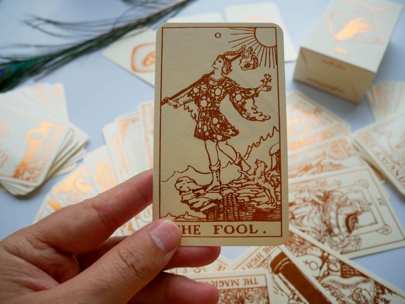 Cream Tarot Deck With Copper Foil-Pressed, Everything Foil Tarot Deck, Foil-pressed Waite-Smith Design Tarot Deck, Cream and Copper Tarot image 9