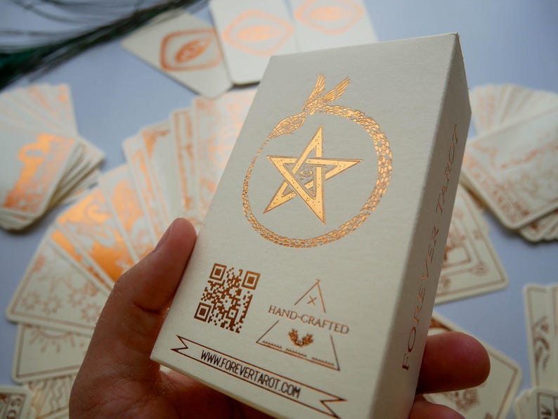 Cream Tarot Deck With Copper Foil-Pressed, Everything Foil Tarot Deck, Foil-pressed Waite-Smith Design Tarot Deck, Cream and Copper Tarot image 7