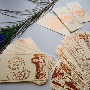Cream Tarot Deck With Copper Foil-Pressed, Everything Foil Tarot Deck, Foil-pressed Waite-Smith Design Tarot Deck, Cream and Copper Tarot image 4