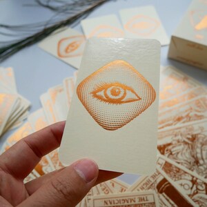 Cream Tarot Deck With Copper Foil-Pressed, Everything Foil Tarot Deck, Foil-pressed Waite-Smith Design Tarot Deck, Cream and Copper Tarot image 8
