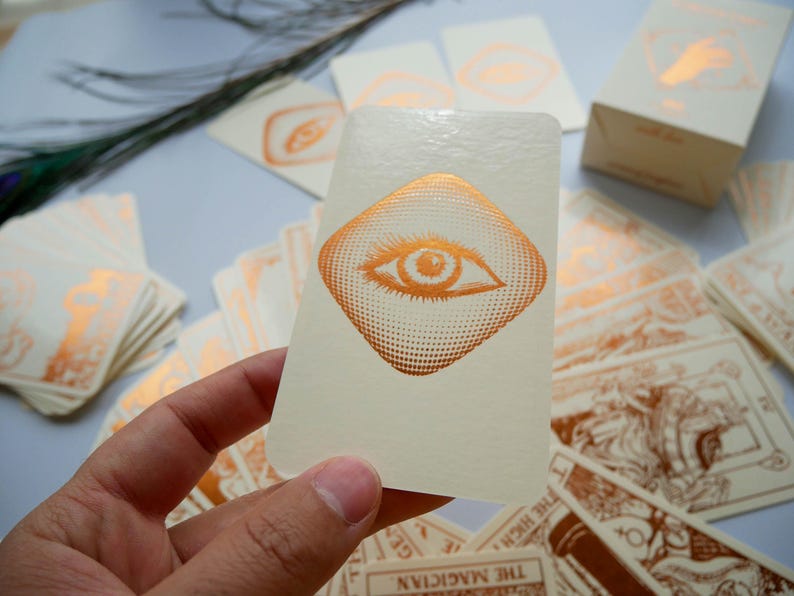 Cream Tarot Deck With Copper Foil-Pressed, Everything Foil Tarot Deck, Foil-pressed Waite-Smith Design Tarot Deck, Cream and Copper Tarot image 8