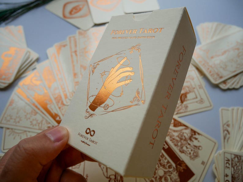 Cream Tarot Deck With Copper Foil-Pressed, Everything Foil Tarot Deck, Foil-pressed Waite-Smith Design Tarot Deck, Cream and Copper Tarot image 10