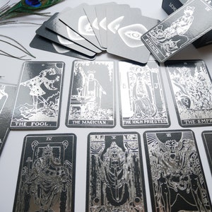Silver Foil-Pressed Tarot Deck, Black Tarot Deck, Silver Foil WS Tarot Deck, Divination Tool, Black with Gold Tarot Cards
