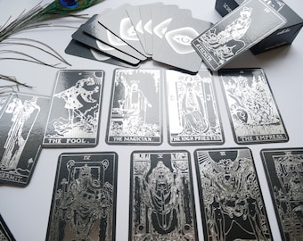 Black Tarot Deck With Silver Foil-Pressed, Everything Foil Tarot Deck, Foil-Pressed Waite-Smith Tarot Deck, Black and Silver Tarot Deck
