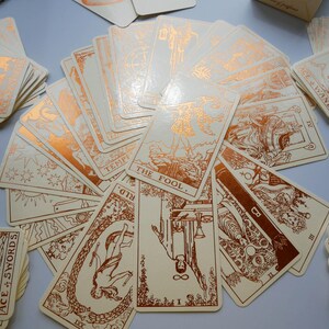 Cream Tarot Deck With Copper Foil-Pressed, Everything Foil Tarot Deck, Foil-pressed Waite-Smith Design Tarot Deck, Cream and Copper Tarot image 6