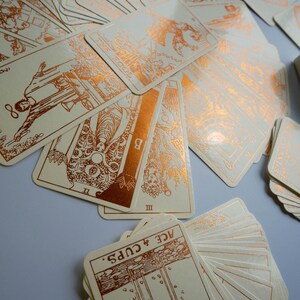 Cream Tarot Deck With Copper Foil-Pressed, Everything Foil Tarot Deck, Foil-pressed Waite-Smith Design Tarot Deck, Cream and Copper Tarot image 5