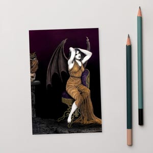 Miniimpresión LILITH – Postal de mitología feminista de Niki McQueen / Arte surrealista de la diosa oscura / Impresión coleccionable de 4x6