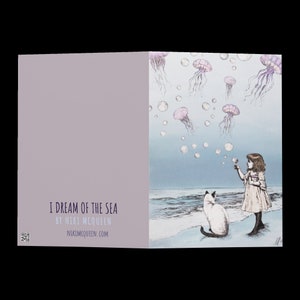 Greeting Cards - I Dream of the Sea, 3 sizes, suitable for any occasion, magic, cat, siamese cat, beach and sea, girl and cat