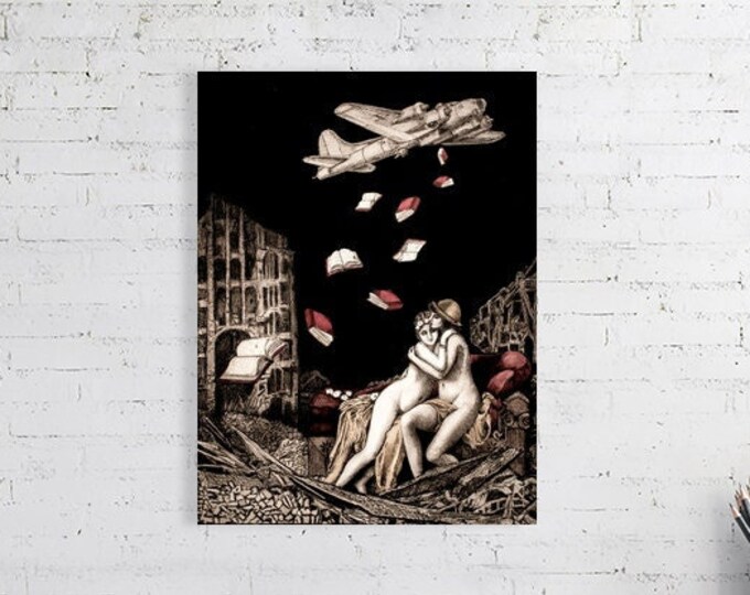 Featured listing image: LOVE IN RUINS: from the Dresden Dolls collection, premium quality limited edition Fine Art Print, by Niki McQueen, nudes, ruins, war