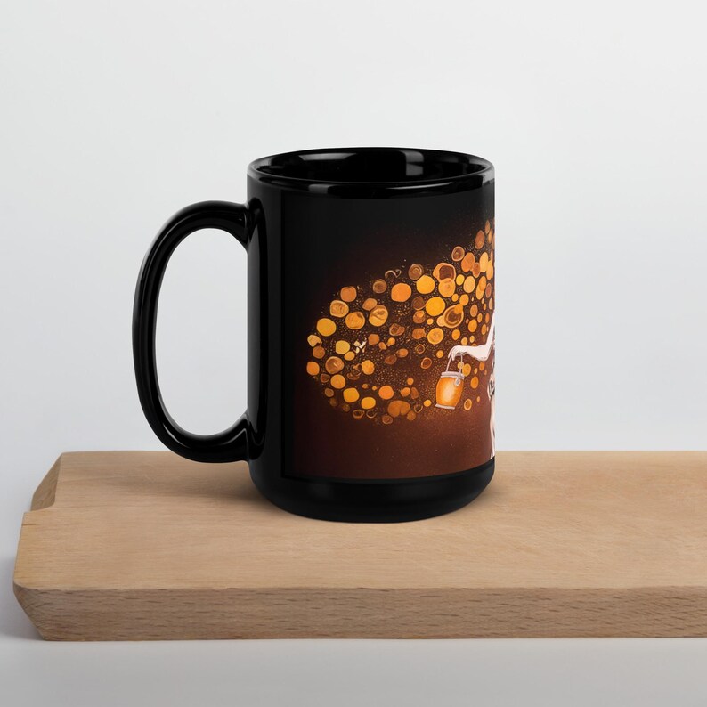 Black Glossy Mug - Keeper of Light | Niki McQueen | Amanda Palmer art | Coffee Cup 11 or 15 oz