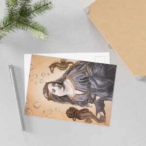 Cartolina artistica - AMPHITRITE - stampa artistica giclée monofacciale, 2 dimensioni, dea del mare, dea greca, Niki McQueen, cavallucci marini