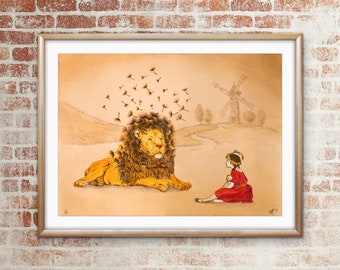 The Dandy Lion Archival Fine Art Print: Whimsical Vintage Style by Niki McQueen
