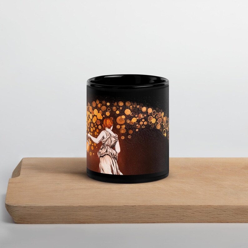 Black Glossy Mug - Keeper of Light | Niki McQueen | Amanda Palmer art | Coffee Cup 11 or 15 oz