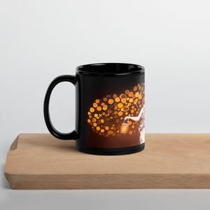 Black Glossy Mug - Keeper of Light | Niki McQueen | Amanda Palmer art | Coffee Cup 11 or 15 oz