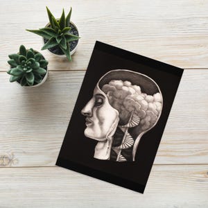 Carte de voeux la tête pleine de ciel - carte d'art surréaliste, illustration de rêve, papeterie unique, intérieur vierge