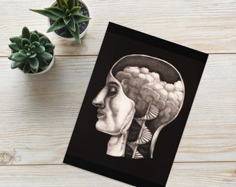Surreal Art Greeting Card: Head Full of Sky Illustration