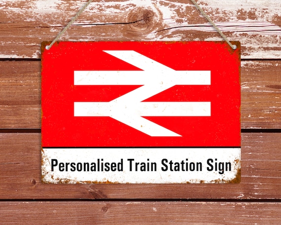Personalised Train Station Metal Sign, Custom Text Name Wall Plaque, Man Cave Bar Shed Office Train Room Wall Decor, Model Railway Gift