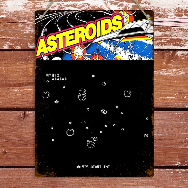 Asteroids Arcade Metal Sign, Vintage 1979 Video Game Wall Plaque,  Retro Art Man Cave Metal Print, Asteroids Game 80's Gaming Room Decor