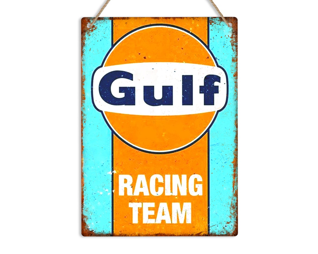 Gulf Racing Team Metal Sign: Retro Garage Decor - Etsy