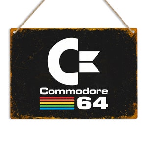 C64 LOGO Plaque murale en métal rétro en métal, plaque de porte, homme des cavernes, décoration de salle de jeux, classique, arcade, commodore 64, art informatique, 8 bits, idée cadeau pour gamer
