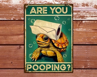 Letrero metálico de baño con diseño de tortuga: arte retro para pared de baño