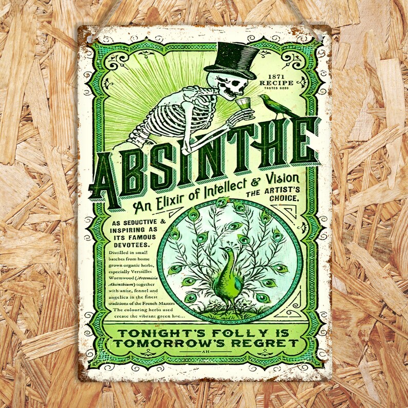 Absinthe Retro Metal Sign, Shots Bar Wall Plaque, Vintage Man Cave Shed ...