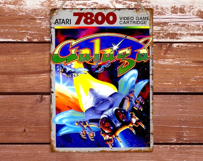Galaga Atari 7800 Arcade Metal Sign, Vintage 1981 Video Game Plaque Gaming Room Decor, Retro Gaming Art Print, Classic Game Retro Gamer Gift