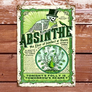 Absinthe Retro Metal Sign, Shots Bar Wall Plaque, Vintage Man Cave Shed Pub Garage Shop Kitchen Decor Art Print, Beer Garden Sign Gift