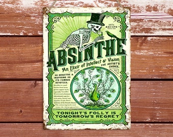 Letrero de metal retro de ajenjo, Placa de pared de barra de chupitos, Cobertizo de cueva de hombre vintage Pub Garaje Tienda Decoración de cocina Impresión artística, Regalo de letrero de jardín de cerveza