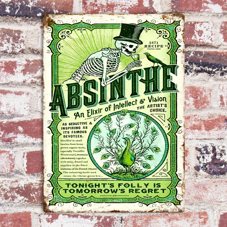 Absinthe Retro Metal Sign, Shots Bar Wall Plaque, Vintage Man Cave Shed ...