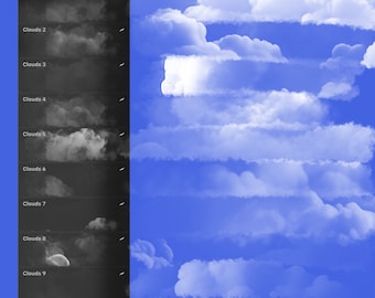 Pincéis de nuvem - conjunto de pincéis Procreate, efeito de nuvem realista, padrão sem emenda realista, conjunto de pincéis ultradetalhado