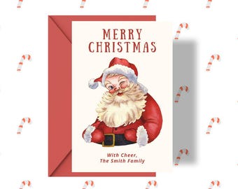 Editable Vintage Santa Christmas Card: Personalized Canva Template (Digital)