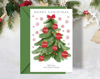 Personalized Family Christmas Card: Red Ornament Tree (Canva Template)