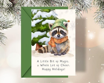 Watercolor Raccoon Holiday Card: Personalized Christmas Greetings