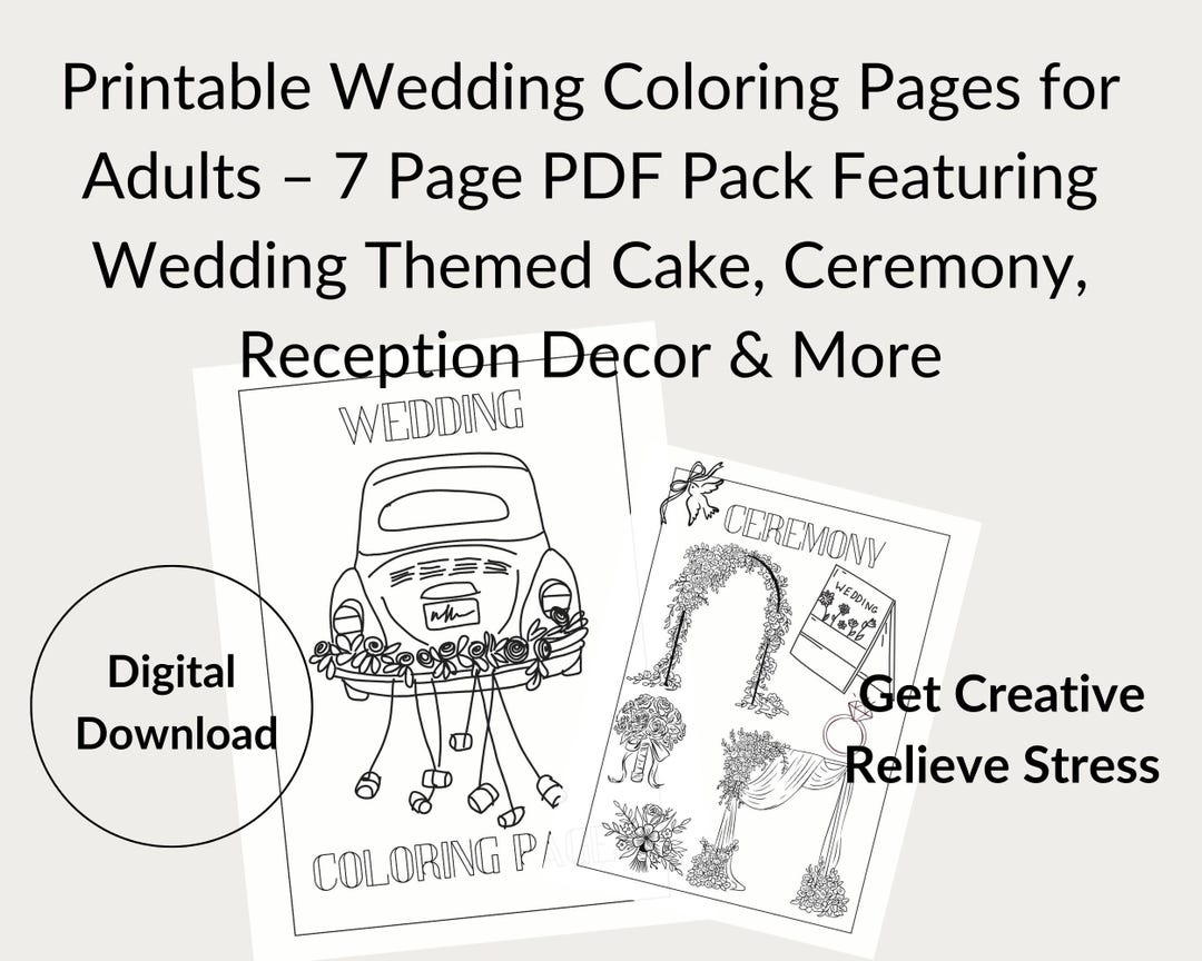 Printable Wedding Coloring Pages for Adults – 7 Page PDF Pack Graphics ...