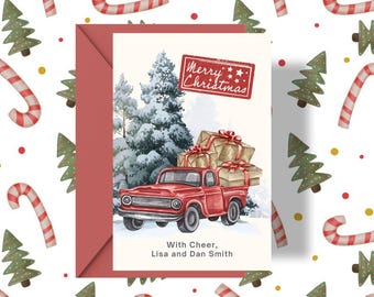 Red Truck Christmas Card Template: Editable Holiday Design (Canva)