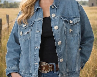 Handmade Crystal Denim Jacket – London Button Bling, Western Glam