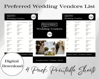 Wedding Vendor List Template | Black and White Style (Canva, Digital Download)