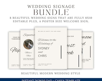 Modern Minimalist Wedding Sign Bundle – Editable 8x10 Printable (Digital Download