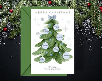 Editable Christmas Card | Silver Blue Tree with Custom Ornaments | Merry Christmas Digital Printable