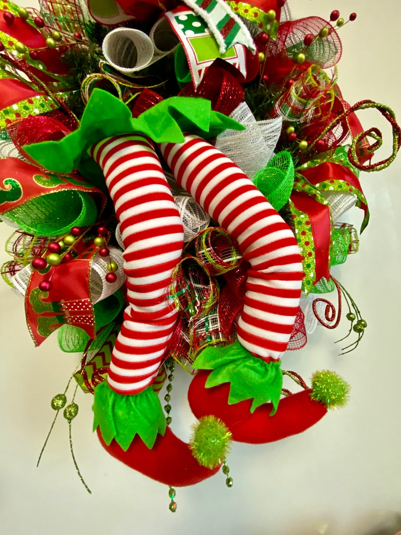 Whimsical Elf Christmas Wreath, Red and Green Decor - Etsy