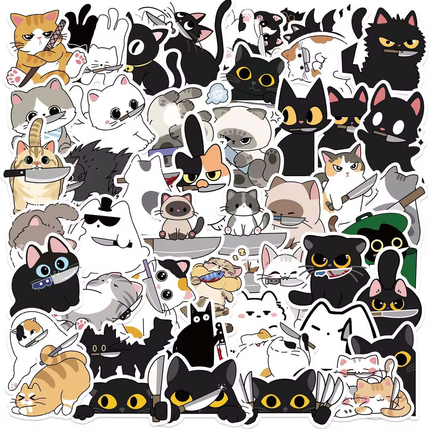 Funny Cat Stickers – Waterproof Vinyl Decals, 10 Random Pieces - Etsy ...