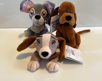 Disney Vintage Bean Bag Set Lady, Tramp and Trusty with Original Tags