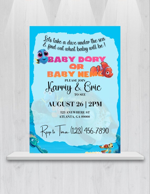 Editable Finding the Gender Baby Shower Digital Invitation Template Nemo  Dory Gender Reveal Gender Reveal Invitation Instant Download 