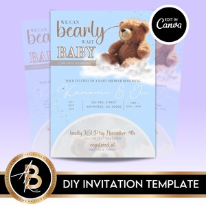 Editable Boy “Bearly Wait” Baby Shower Digital Invitation Template | Baby Shower Invitation | Instant Download