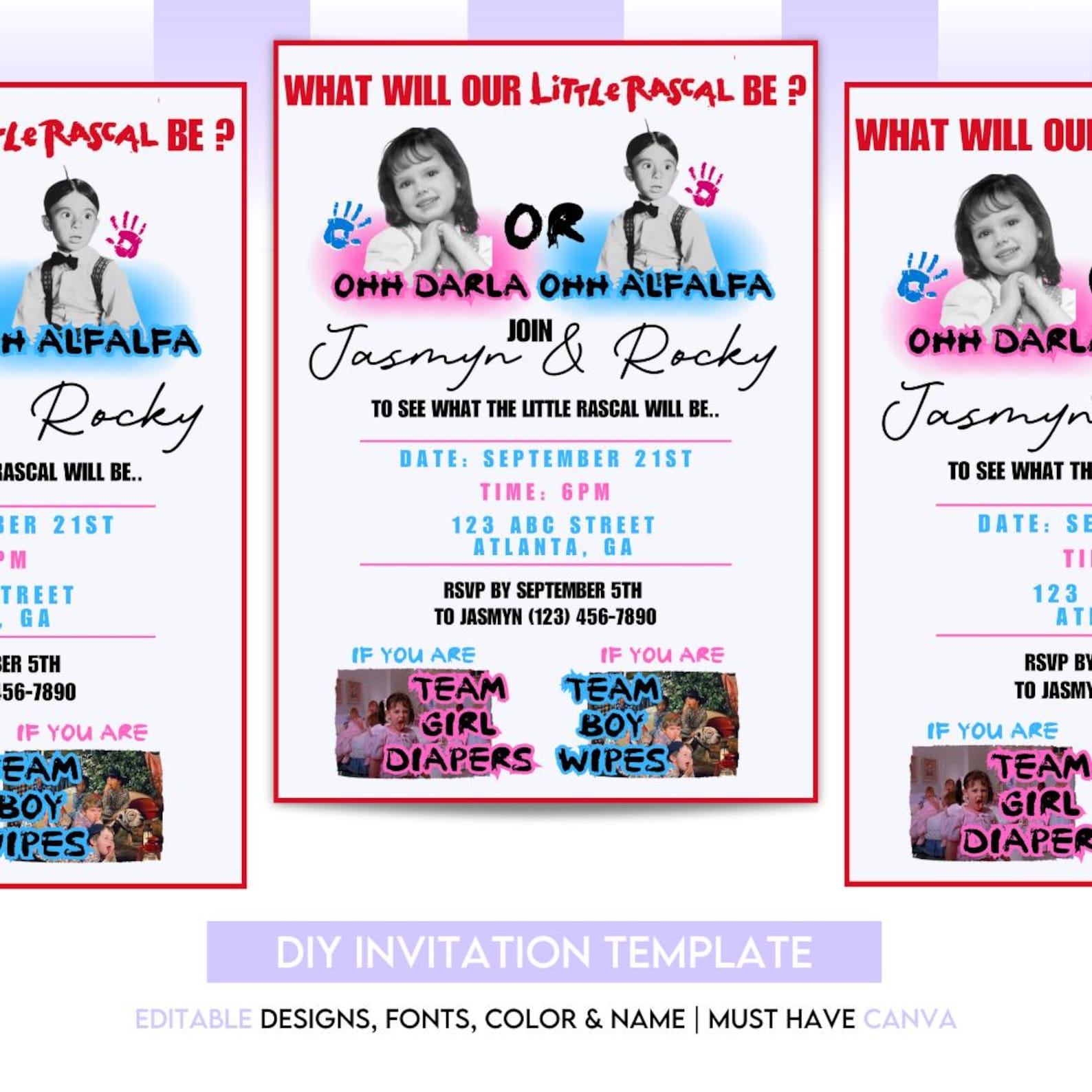 Editable the Little Rascals Gender Reveal Digital Invitation Template ...